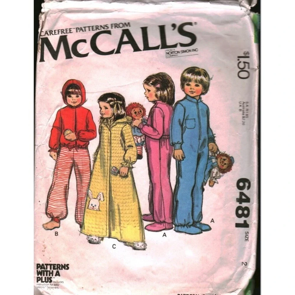 Vintage 1979 McCalls 6481 Toddlers Pajamas Robe Jacket Sewing Pattern Size 2
